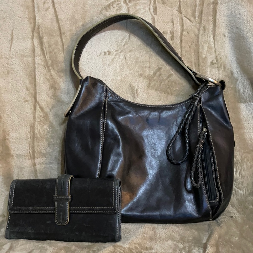 Franklin Covey leather hobo bag & matching wallet